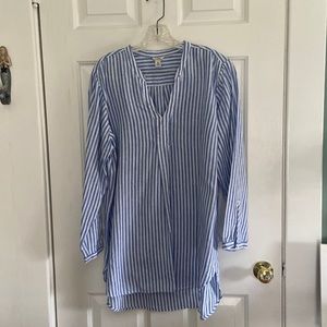LL BEAN LINEN STRIPED BLOUSE